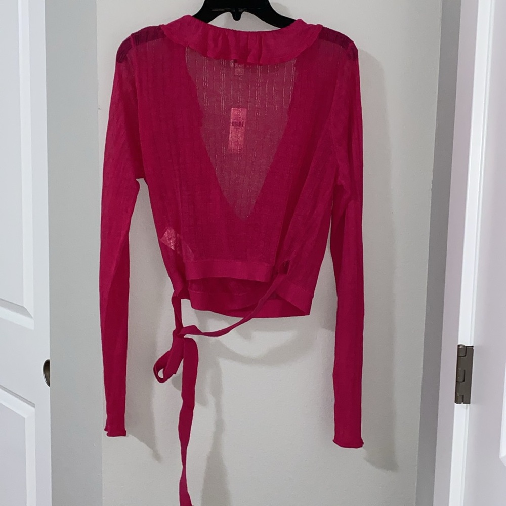 Maeve By Anthropologie Linen Ruffled Wrap Cardigan Sweater - Picture 9 of 10